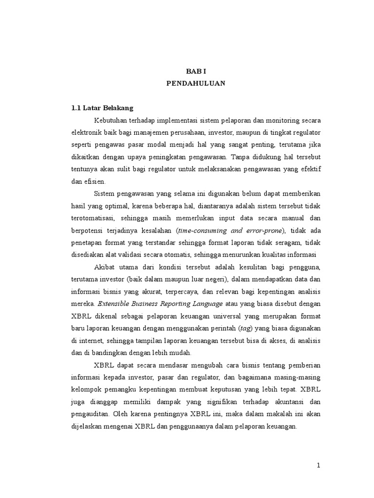Tinjauan Mengenai Xbrl Dan Penggunaannya Di Indonesia