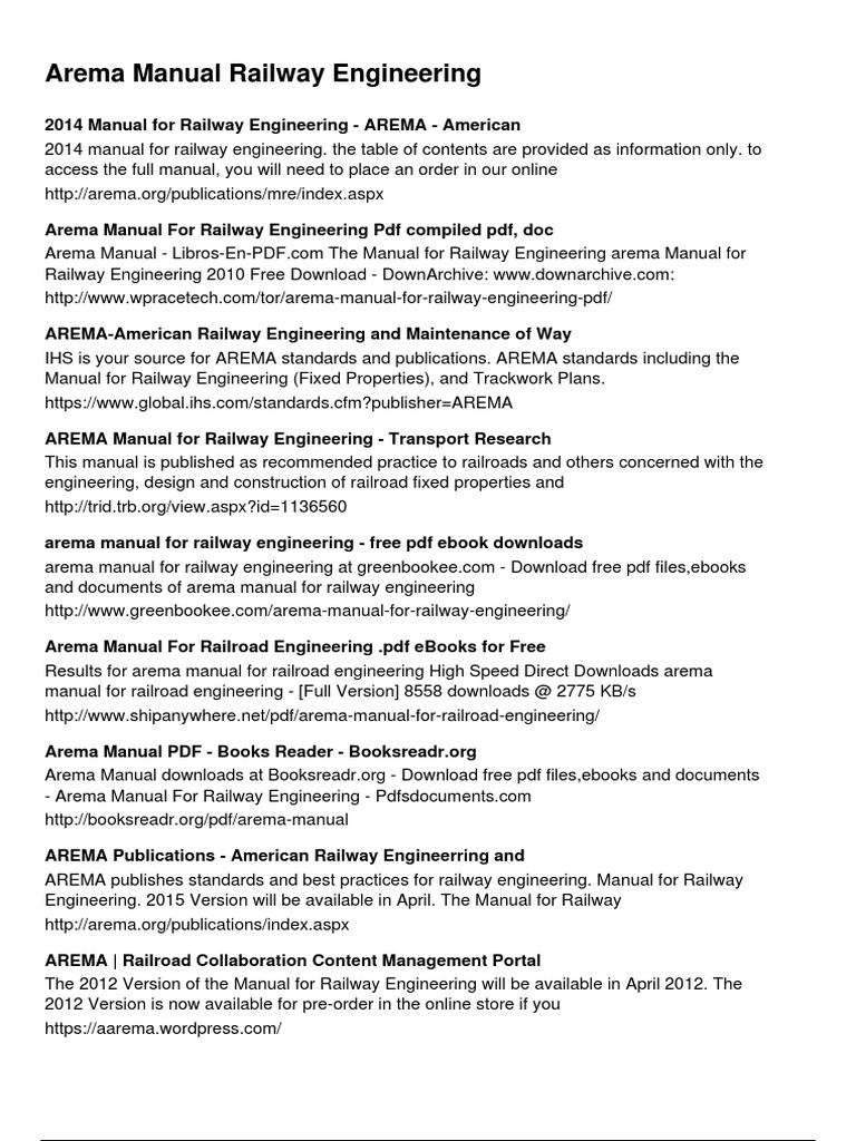 Arema Manual For Railway Engineering Pdf