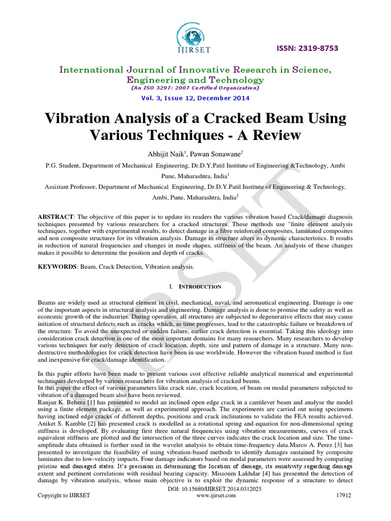 Vibration Analysis of A Cracked Beam Using Various Techniques - A ...