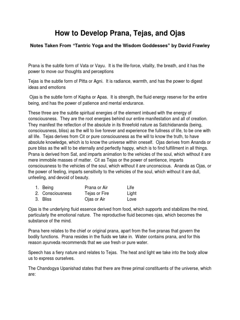 How To Develop Prana, Tejas, and Ojas PDF Prana Yoga