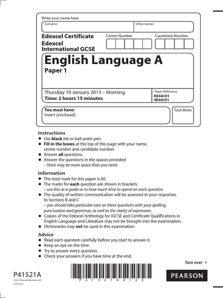 pearson edexcel igcse english language coursework mark scheme