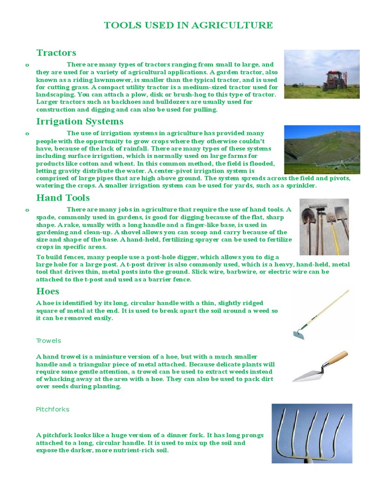 Tools Used in Agriculture | PDF | Tractor | Irrigation