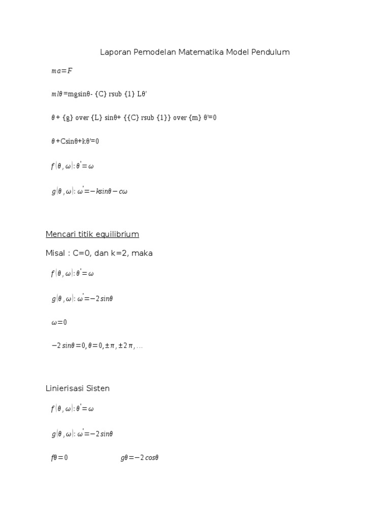 Laporan Pemodelan Matematika Model Pendulum