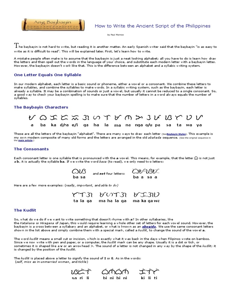 Baybayin Script Guide for Learners | PDF | Syllable | Alphabet