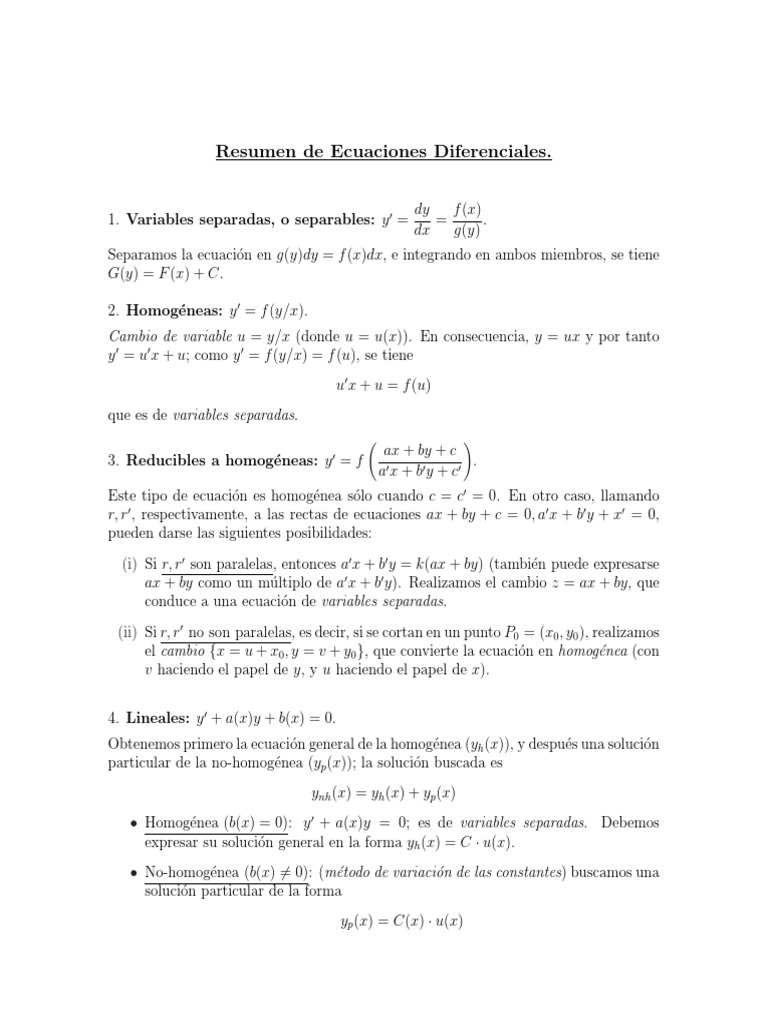 Resumen De Ecuaciones Diferenciales