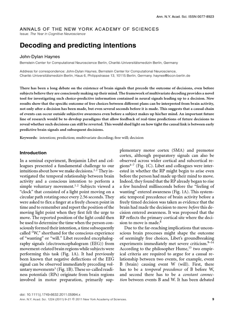 Decoding Intentions in Cognitive Neuroscience | PDF | Science & Mathematics