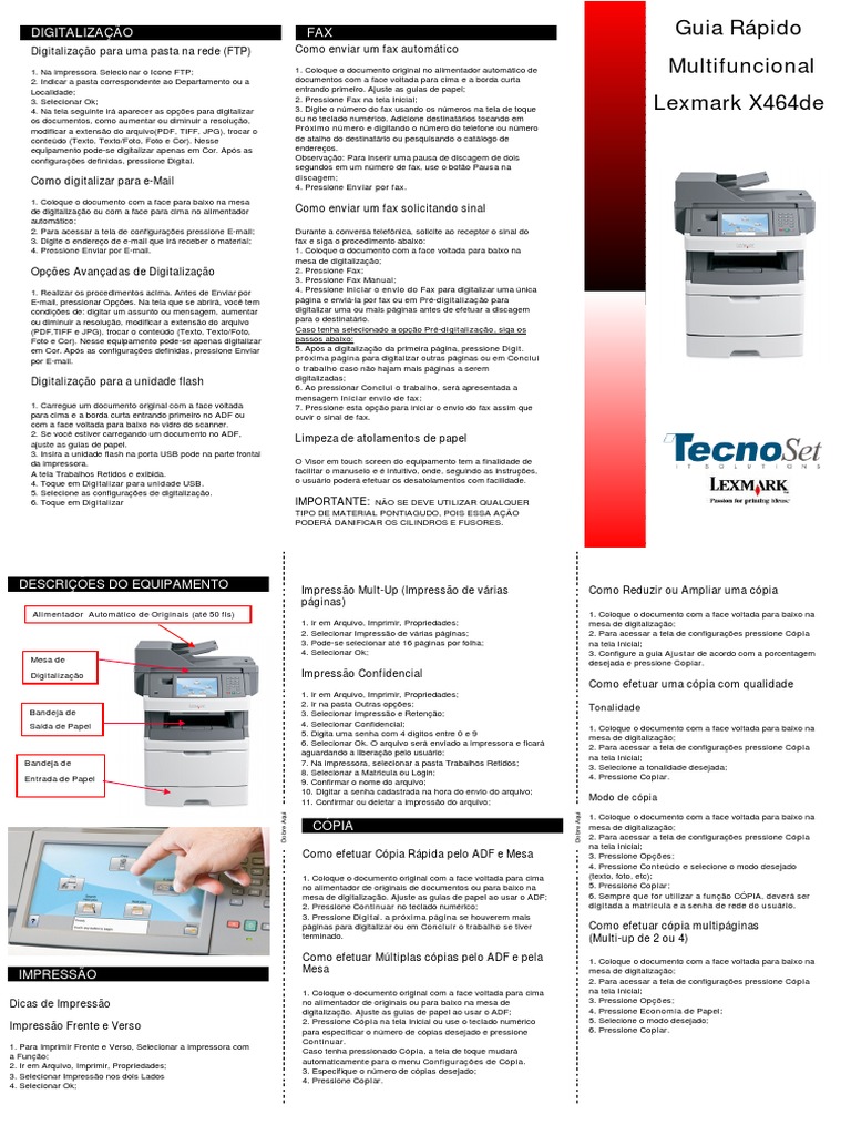 Guia Rápido Lexmark X464de | PDF | Impressão | E-mail