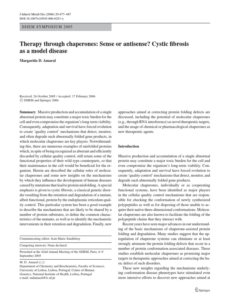 Chaperoane 2005 Cystic Fibrosis PDF Chaperone (Protein) Protein