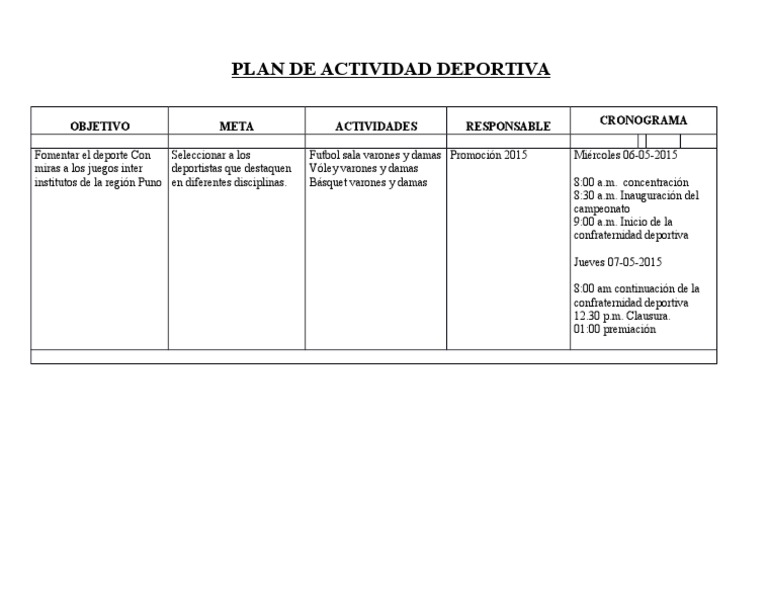Plan de Actividad Deportiva | PDF