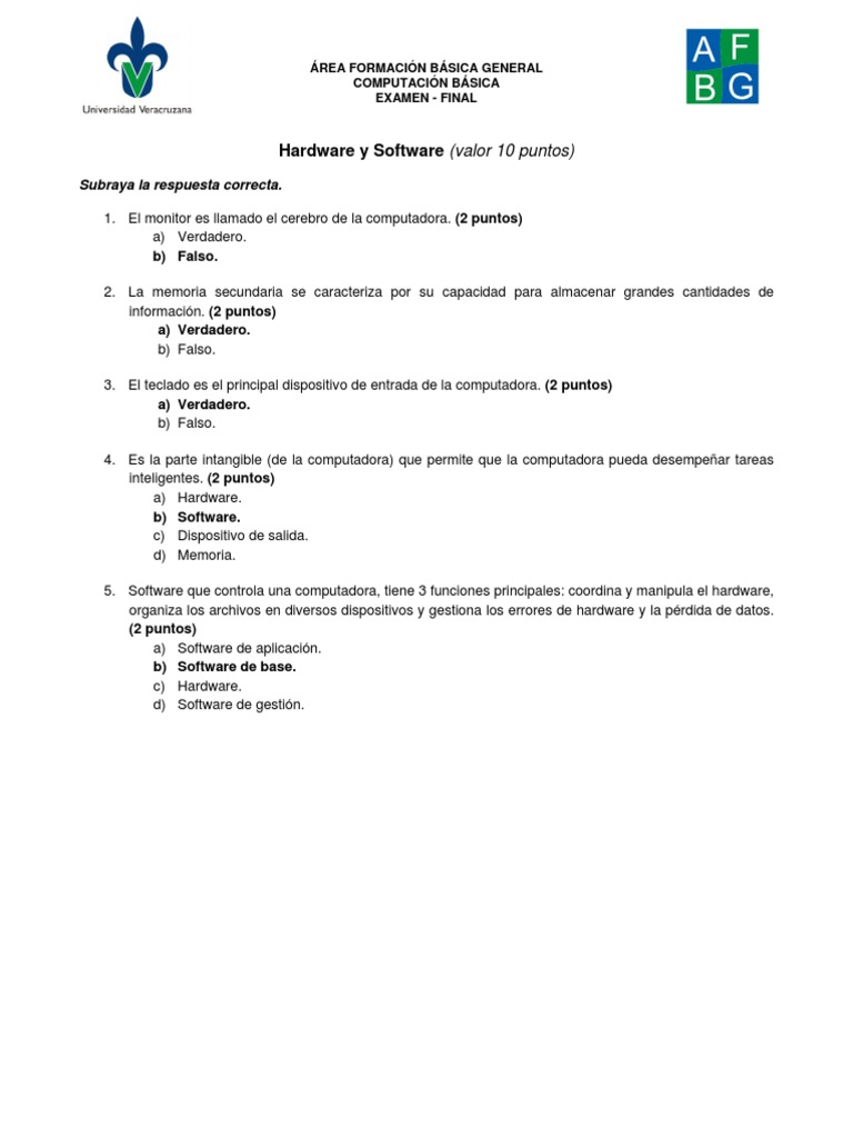 Examen Final de Computación Básica | PDF | Hardware de la computadora ...