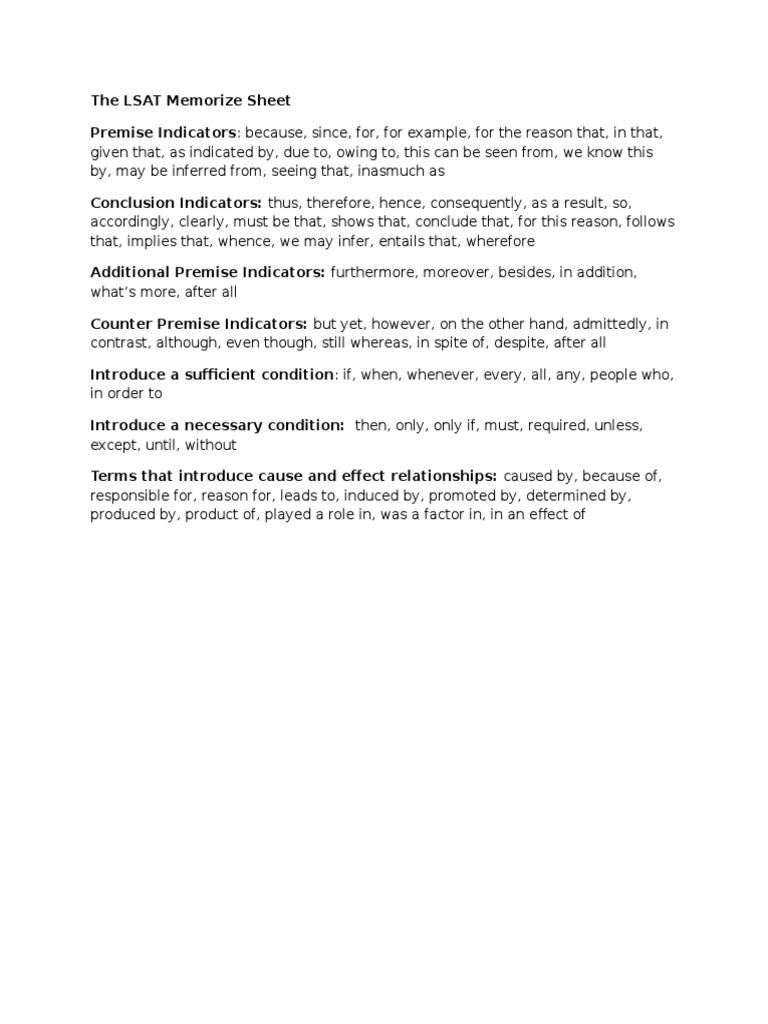 The LSAT Memorize Sheet | PDF | Language Arts & Discipline | Law