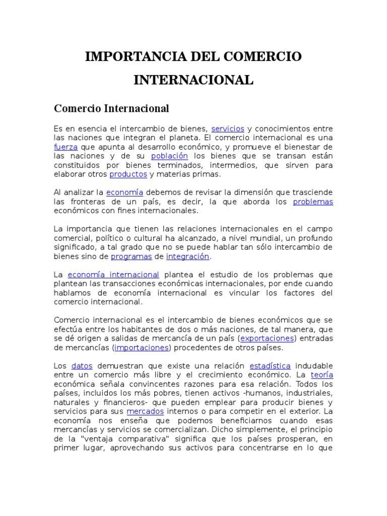 Importancia del Comercio Internacional | PDF | Comercio | El comercio ...