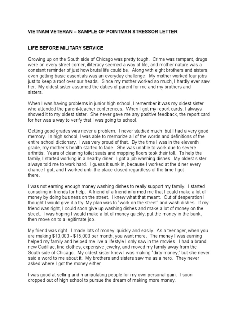 Vietnam Veteran - Sample of Pointman Stressor Letter | PDF | Recruit ...