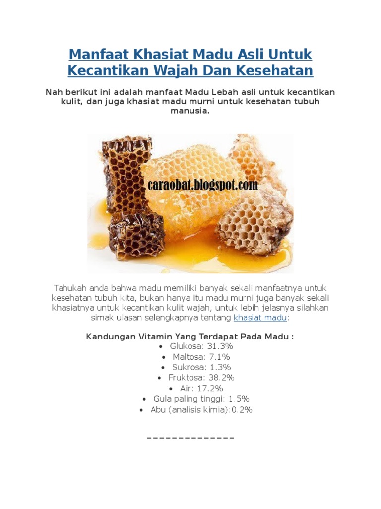 Khasiat Madu Untuk Wajah Hidup Sehat