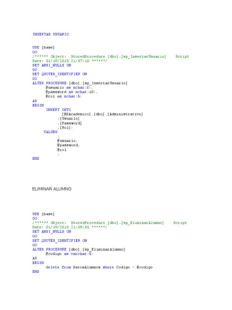 SQL Stored Procedures for User Management | PDF | Computers