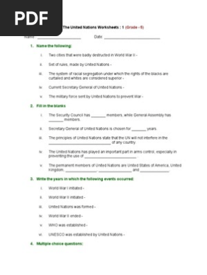 the united nations worksheets pdf