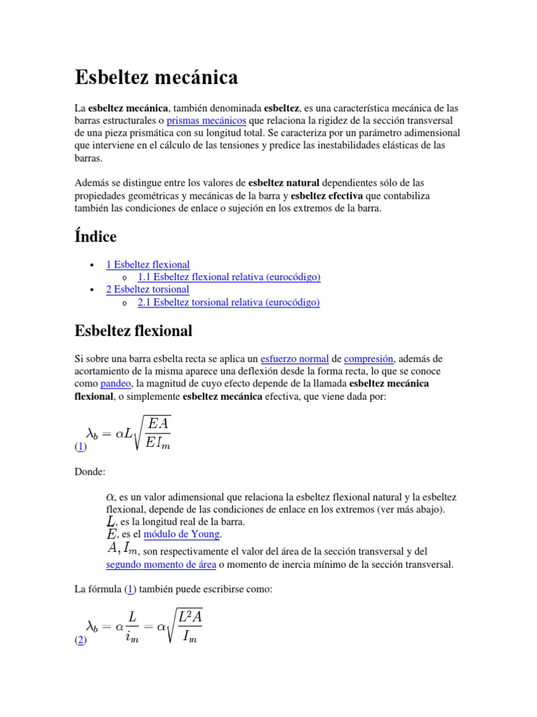 Esbeltez Mecánica PDF Pandeo Ingeniería de Edificación