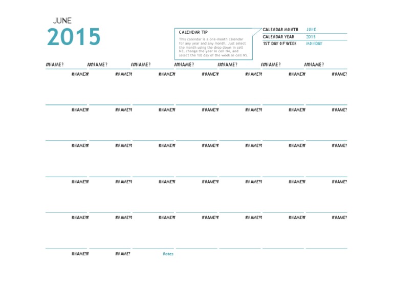 June 2015 Calendar Template | PDF