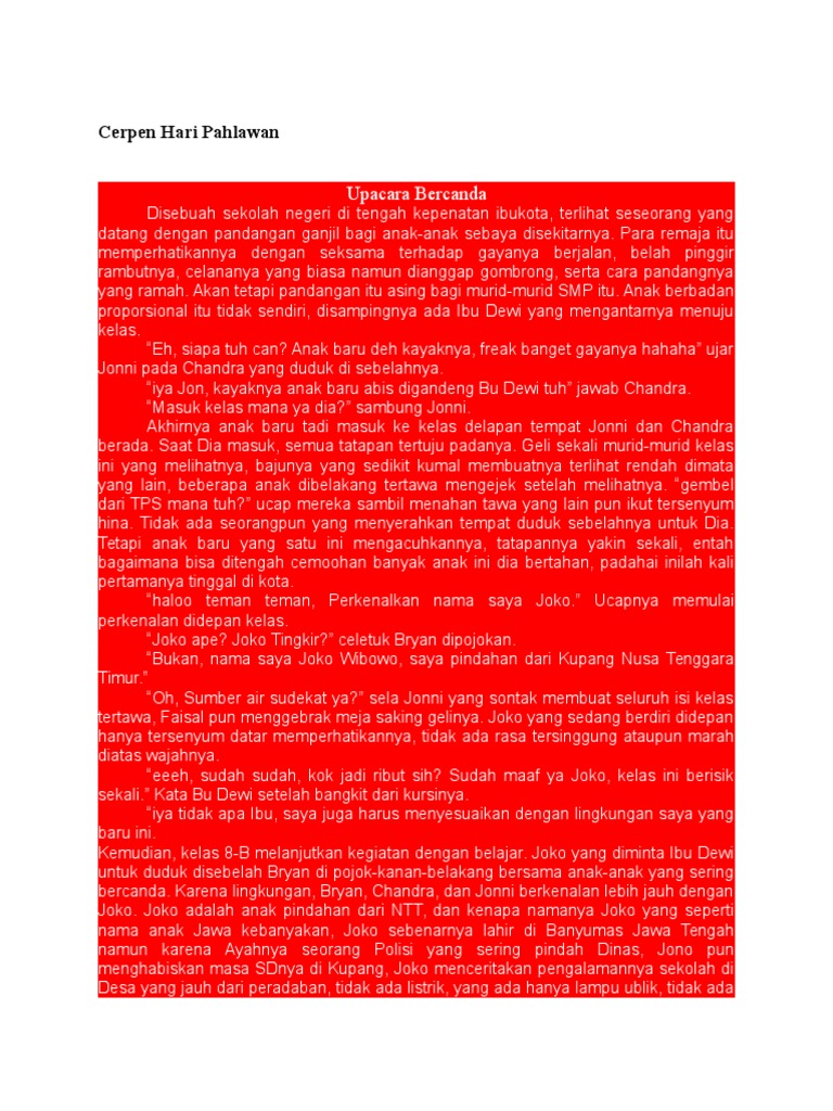 Cerpen Hari Pahlawan Bondowoso