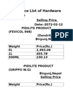 Price List of Hardware Products