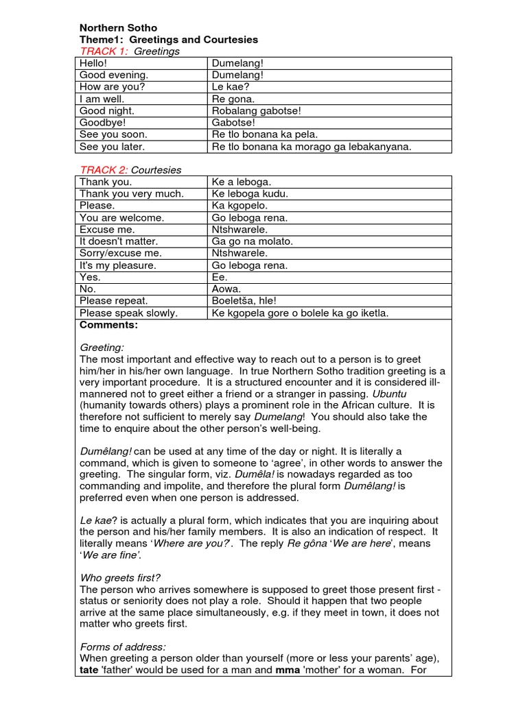 Sotho Greetings and Responses Guide | PDF | Linguistic Typology | Languages