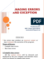 Managing Errors and Exception: by Prof - Manikandan QMC College, Medavakkam
