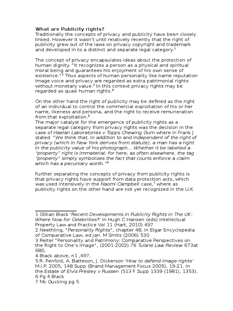 Understanding Publicity Rights Explained | PDF | Personality Rights ...