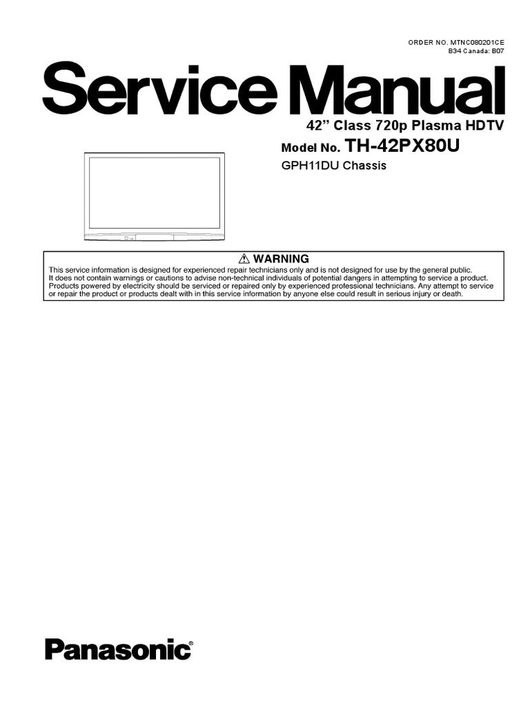 Panasonic Th42px80u Service Manual PDF Electrostatic Discharge