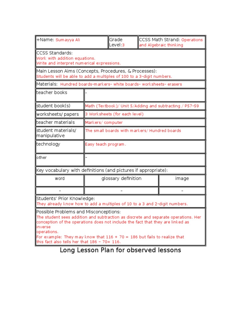3rd Grade Math Lesson Plan: Addition | PDF
