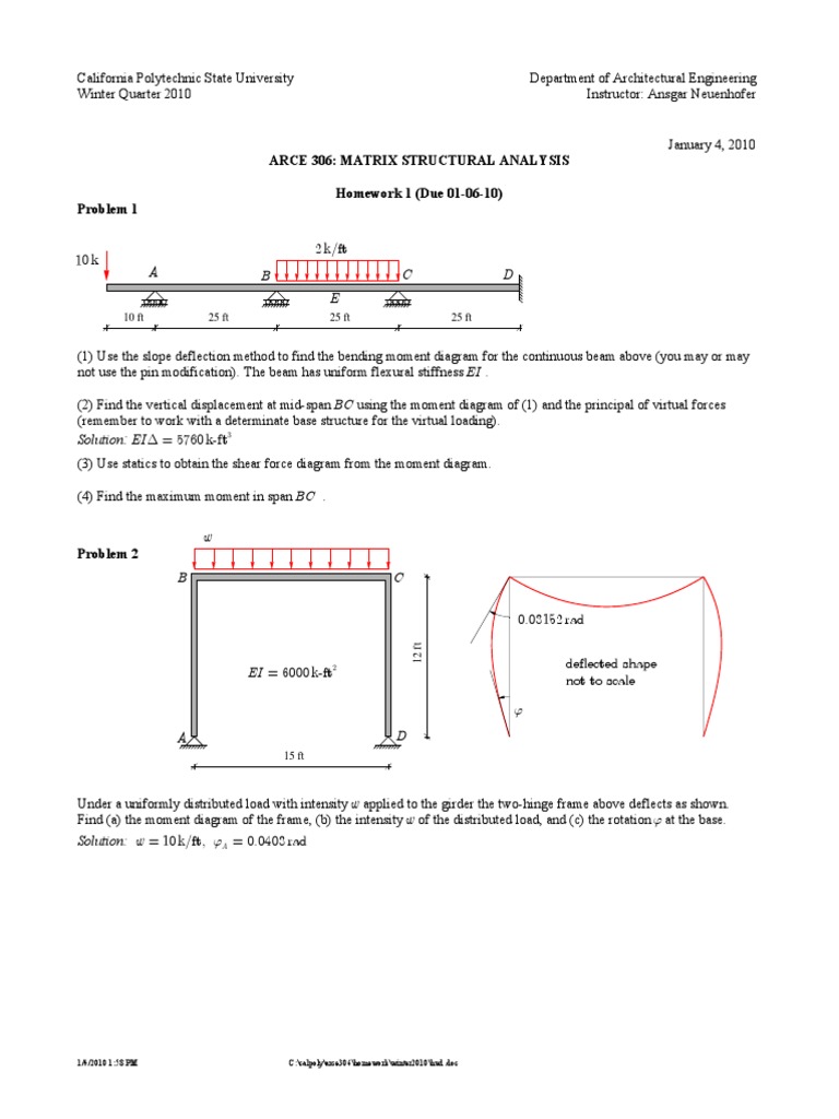 Matrix Structural Analysis Homework 1 | PDF | Structural Analysis ...