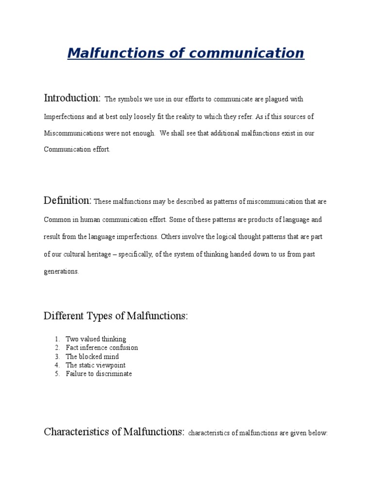 Communication Malfunctions Explained | PDF | Reality | Communication