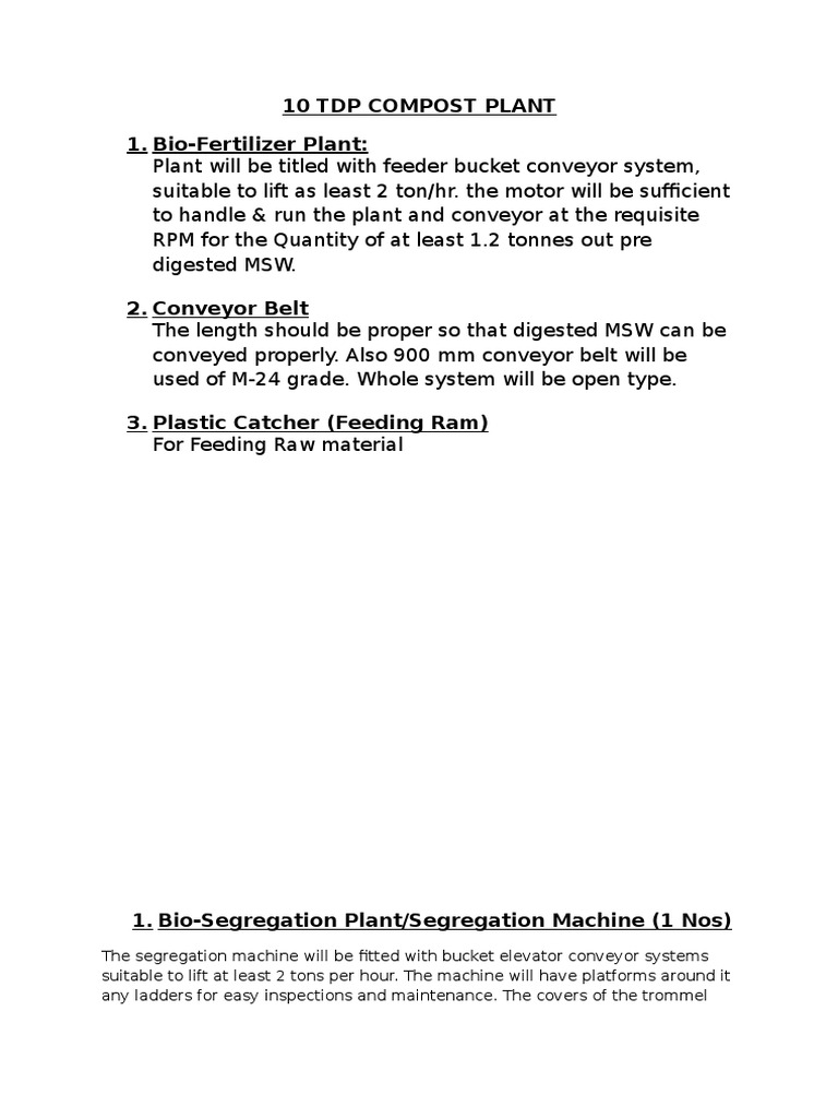 10 TDP Compost Plant 1. Bio-Fertilizer Plant | PDF | Belt (Mechanical ...