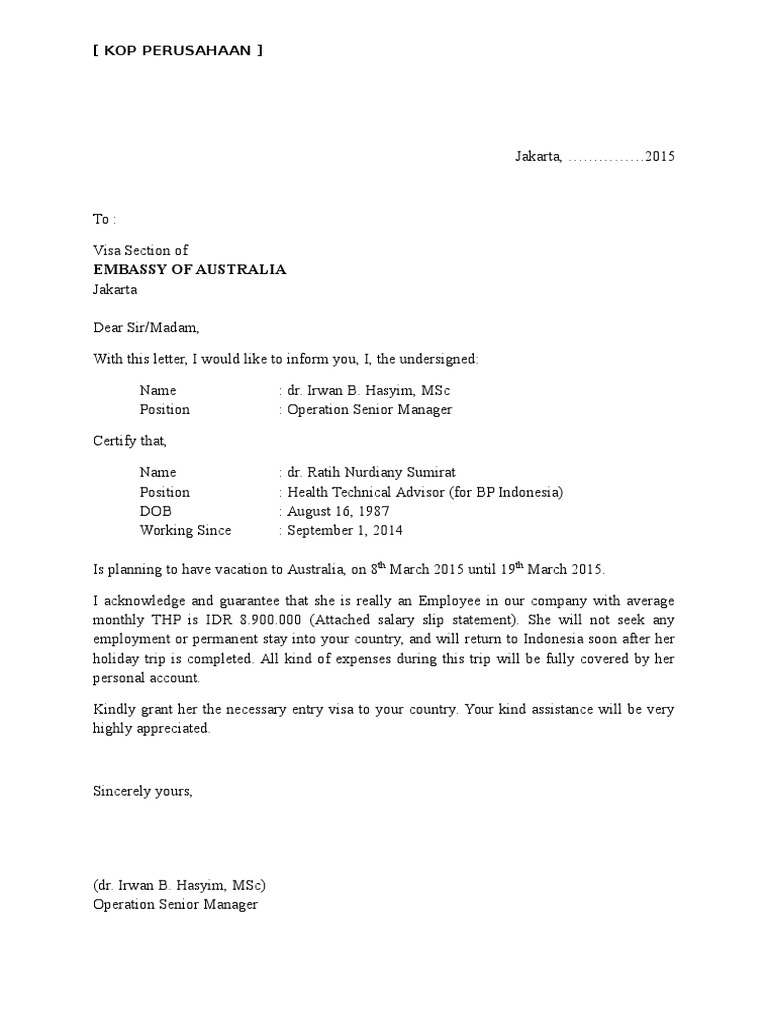 Employment Statement Letter For Visa Immigration Immigration Law