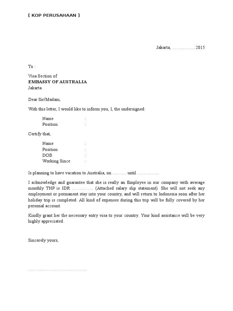 Contoh Surat Keterangan Kerja Untuk Visa Pdf Immigration Immigration Law