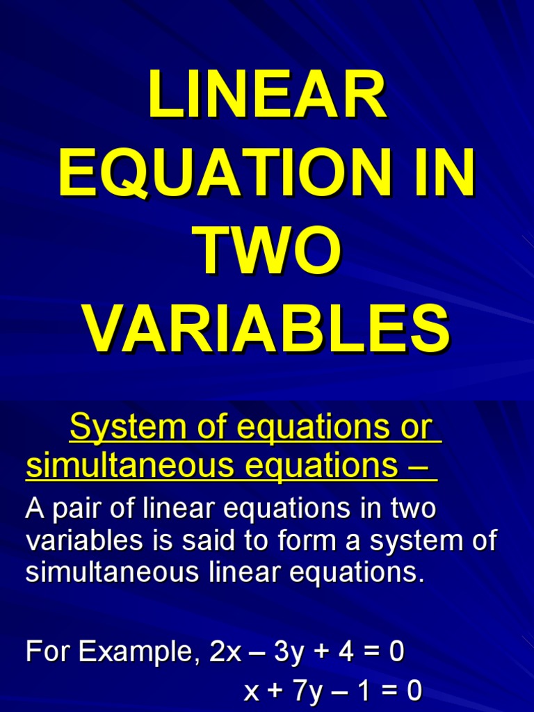 Linear Equation in Two Variables | PDF | Equations | System Of Linear ...