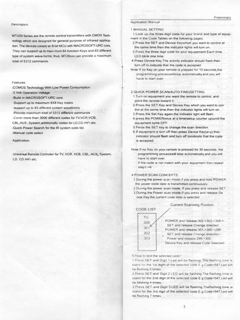Universal Remote Controller URC22B6A PDF PDF