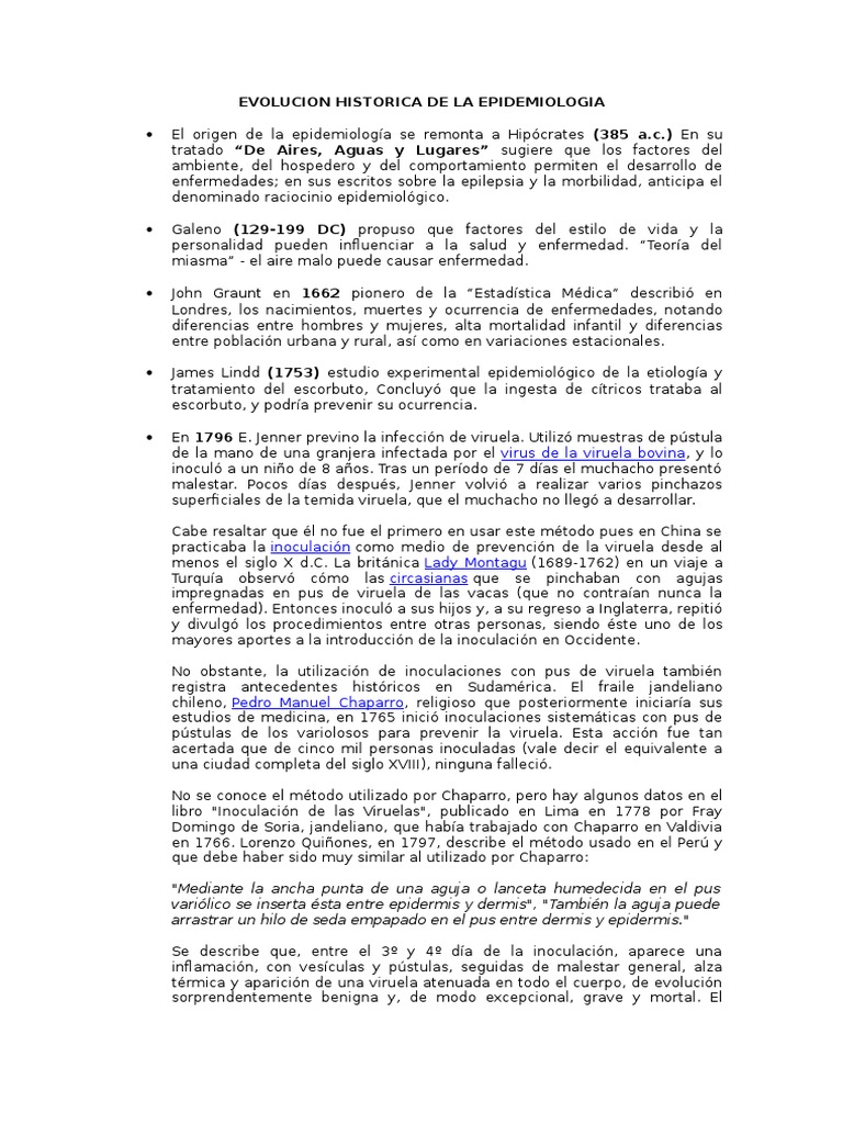 Evolucion Historica de La Epidemiologia | PDF | Viruela | Luis Pasteur