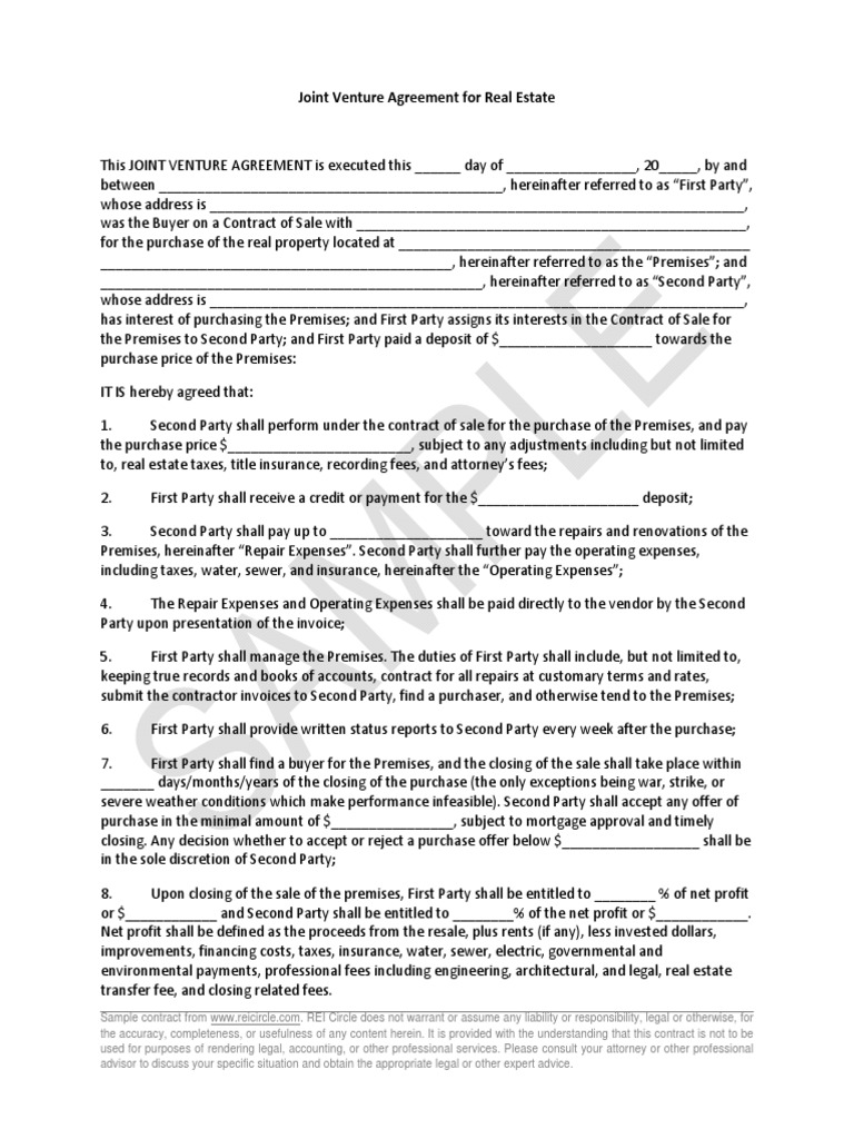 Joint Venture Agreement For Real Estate PDF Insurance Title