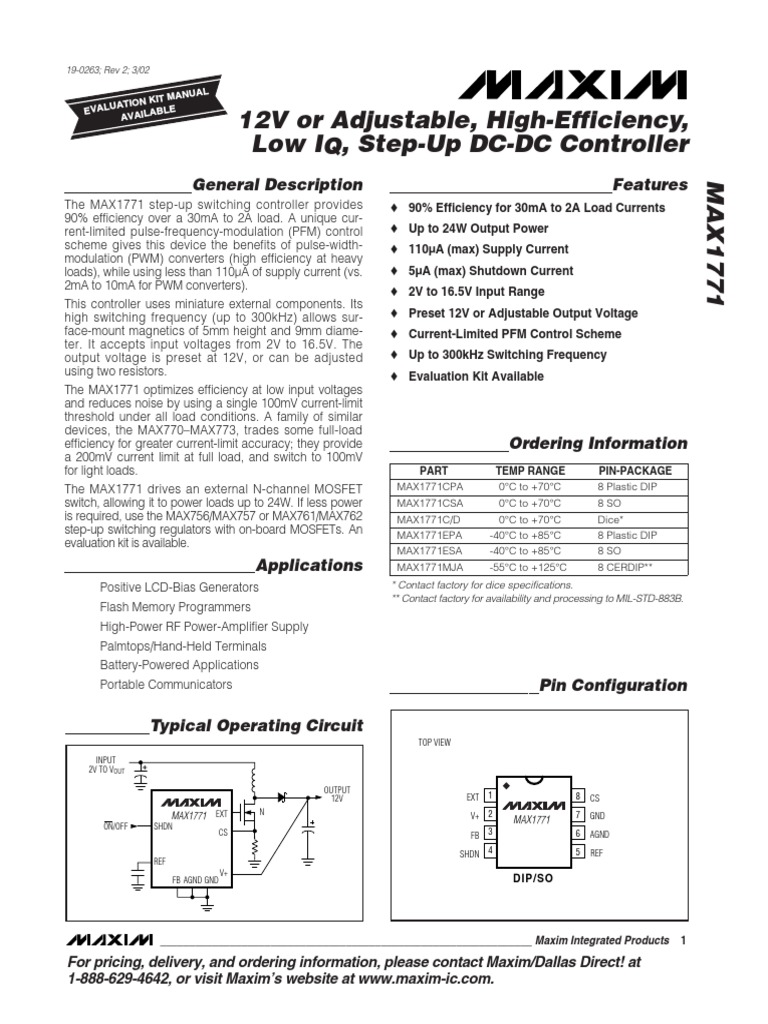 Maxim MAX1771 Boost Converter | PDF | Capacitor | Inductor
