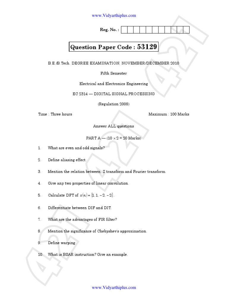 Digital Signal Processing Exam Paper | PDF | Teaching Methods & Materials