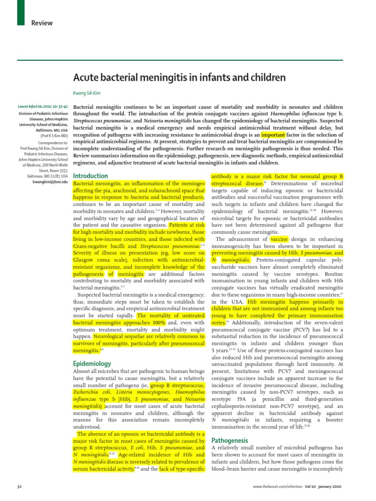 Acute Bacterial Meningitis in Infants and Children: Pathogenesis and ...