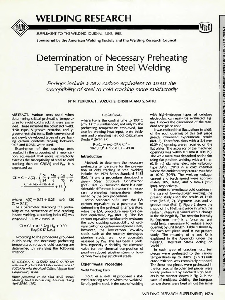 Determination of Necessary Preheating Temperature in Steel Welding | PDF