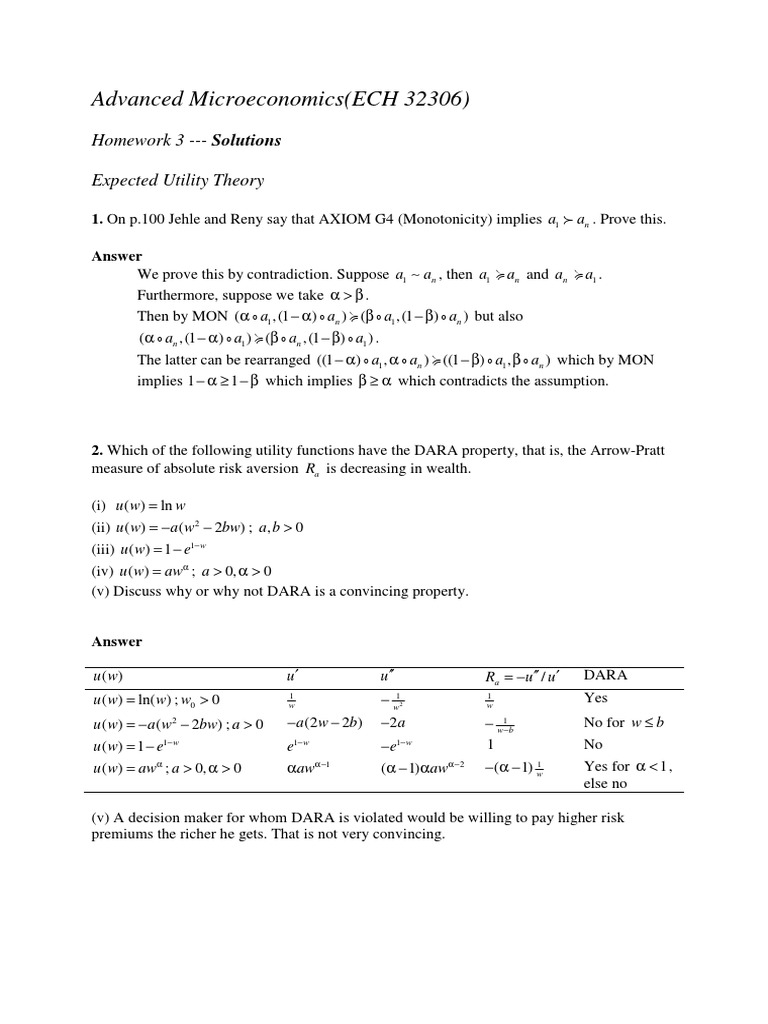 Advanced Microeconomics Analysis Worked Solutions Jehle Reny Economic Equilibrium Economics Of Uncertainty