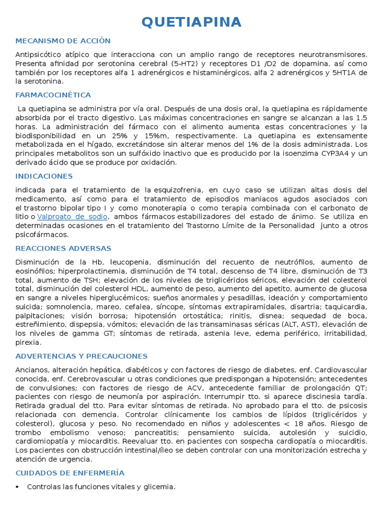 Mecanismo y cuidados de quetiapina | PDF | Antipsicótico | Serotonina