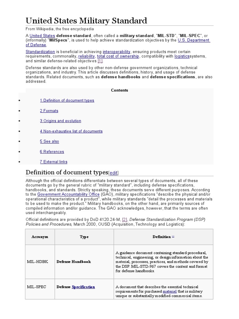 United States Military Standard Technology Engineering
