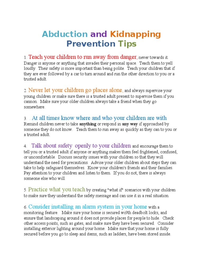 Picture of Kidnapping Prevention Tips for Parents | PDF