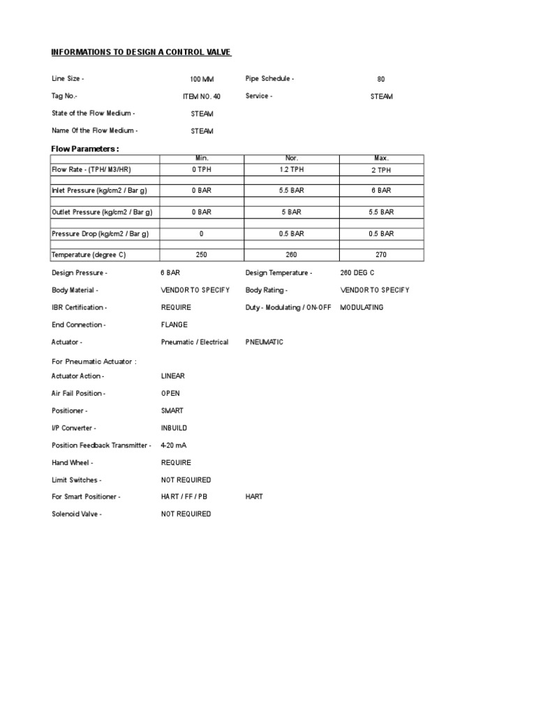 Control Valve Datasheet Valve Actuator
