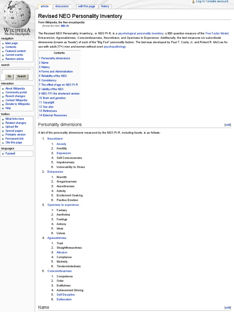 NEOPI Psychology & Cognitive Science Psychological Testing