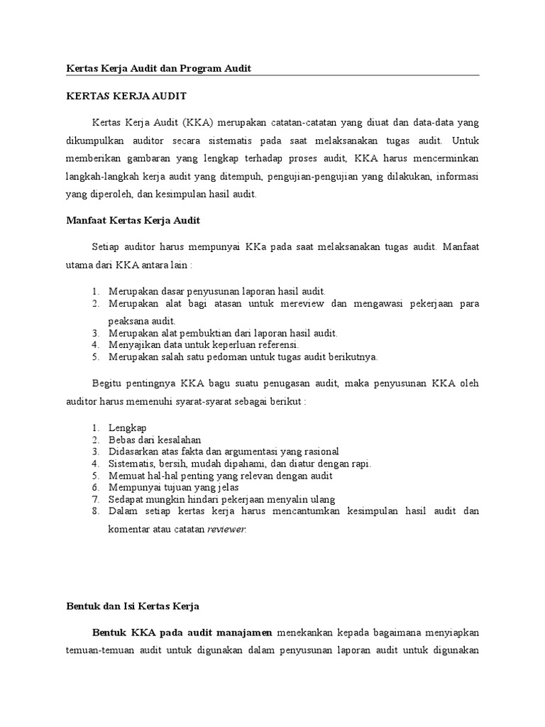 Kertas Kerja Audit Dan Program Audit