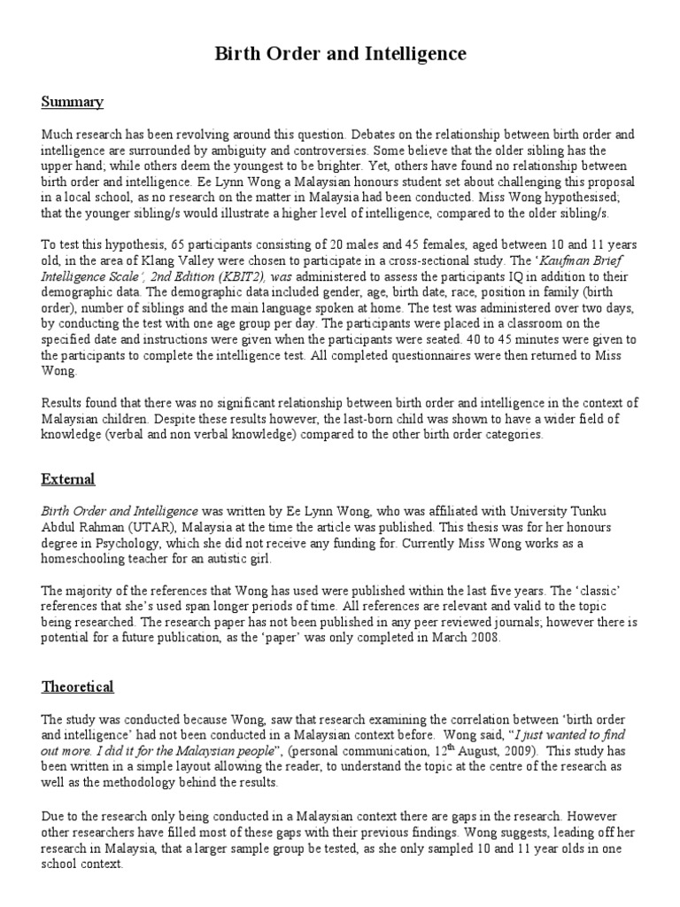 birth order and personality thesis